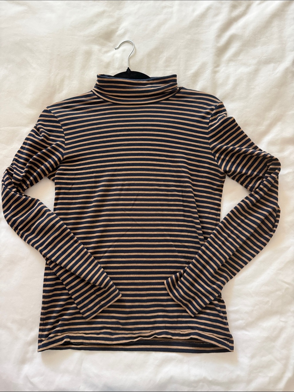 J Crew Striped Turtleneck Long-Sleeve Top in Black and Tan